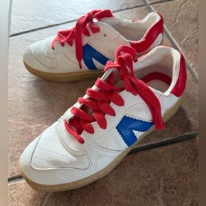 MIA White and Red Sneakers with Blue Accent